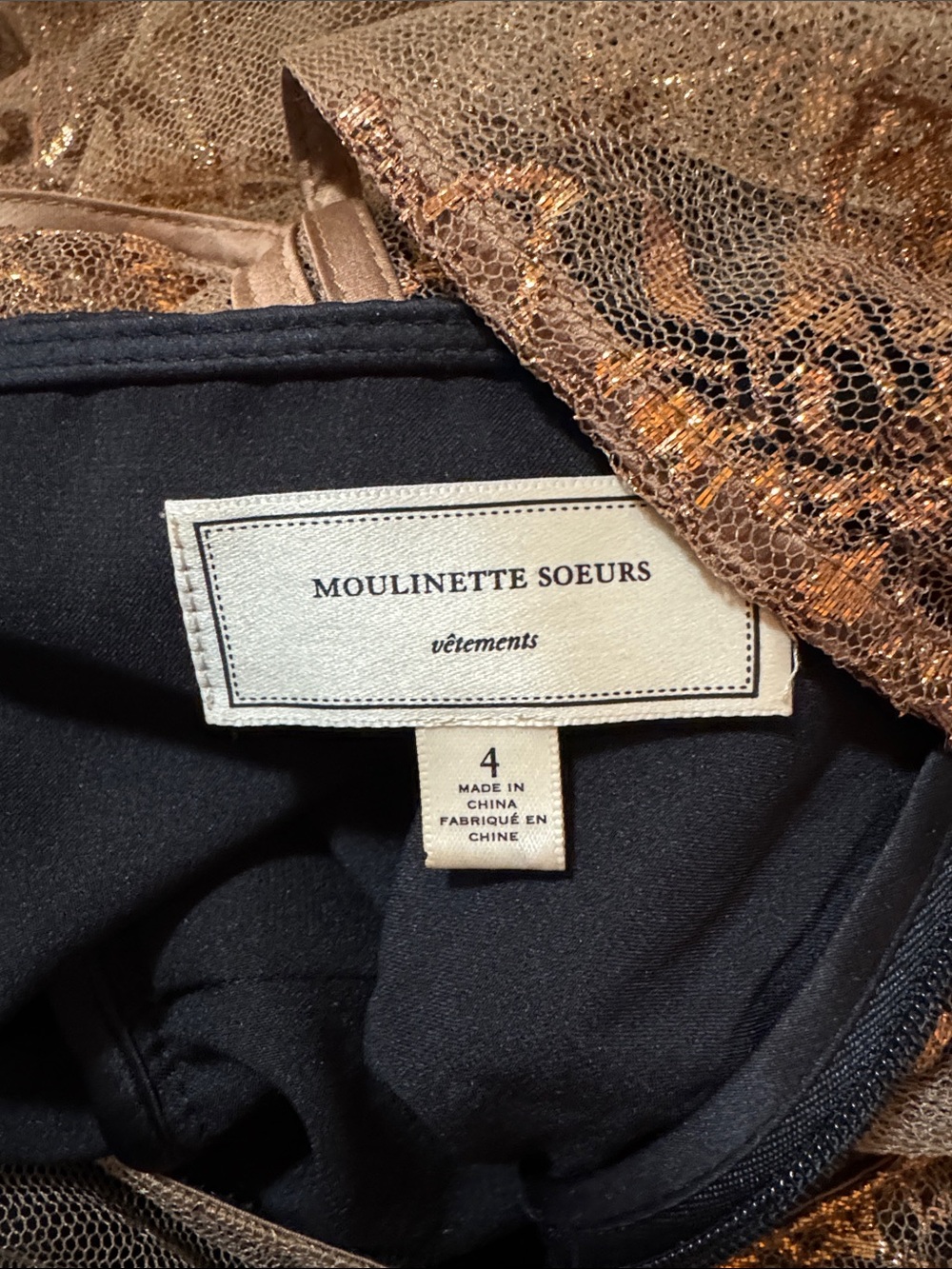 Moulinette Soeurs Black and Gold Lace Midi Dress - Picture 8 of 11